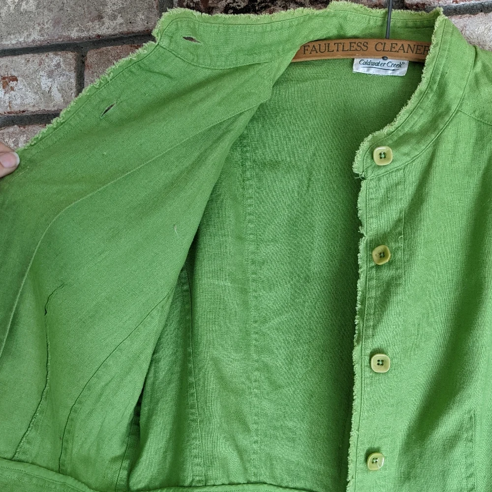 💚 Coldwater Creek 100% Linen Green Lightweight Jacket Large - Picture 5 of 11